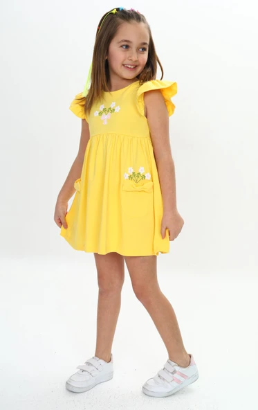 Toontoy Kız Çocuk Cepli Çiçek Baskılı Elbise - Resim 2