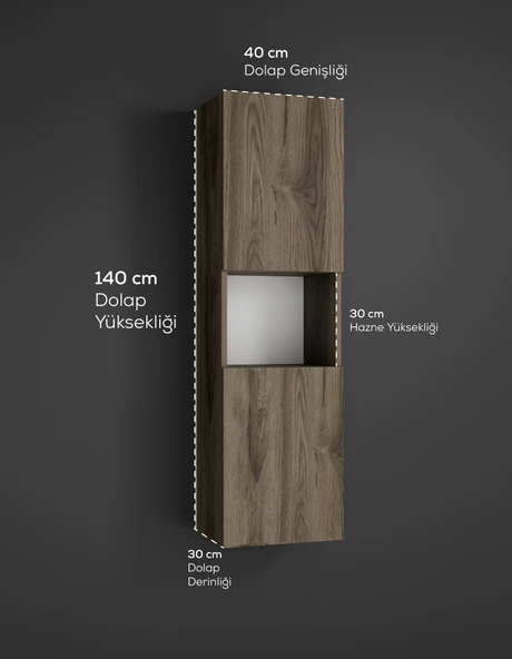 Lisa MDF Bölmeli, Kapaklı ve Duvara Monteli Banyo Dolabı Çok Amaçlı Dolap - 4