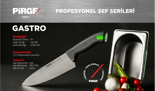 Pirge Gastro Şef Bıçağı Oluklu 23 Cm Gri - Resim 2