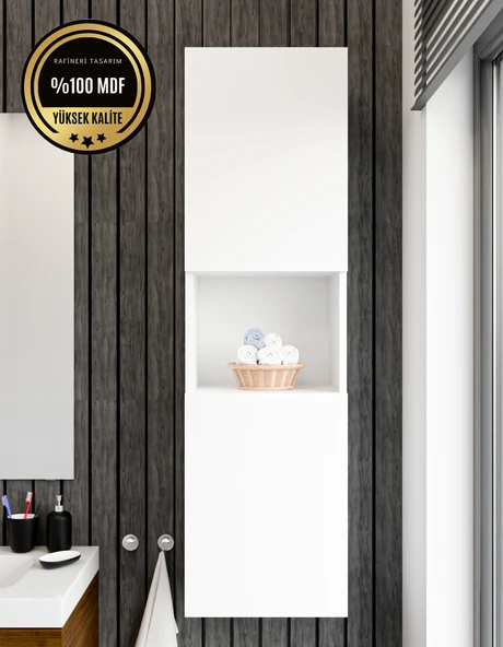 Lisa MDF Bölmeli, Kapaklı ve Duvara Monteli Banyo Dolabı Çok Amaçlı Dolap - 9