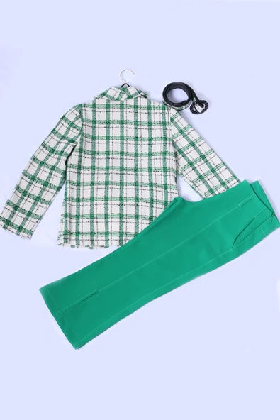 KIZ ÇOCUK 3 LÜ TAKIM CEKETLİ ÇANTA HEDİYELİ EKOSE DESENLİ A64 - 6