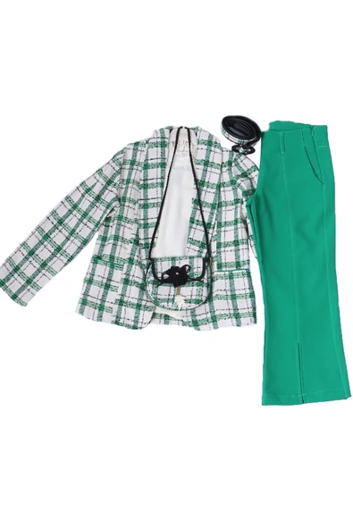 KIZ ÇOCUK 3 LÜ TAKIM CEKETLİ ÇANTA HEDİYELİ EKOSE DESENLİ A64 - 5