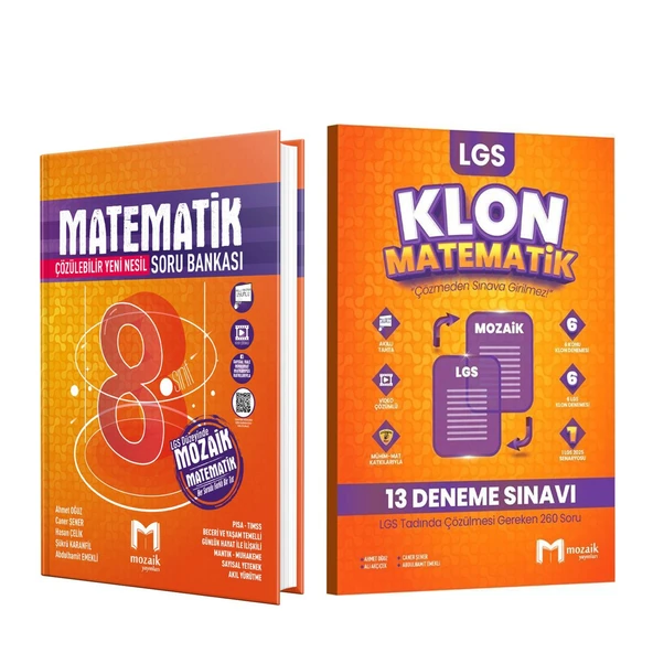 Mozaik Yayınları 8. Sınıf Matematik Soru Bankası ve Klon 13 Deneme Seti 2 Kitap ürün görseli