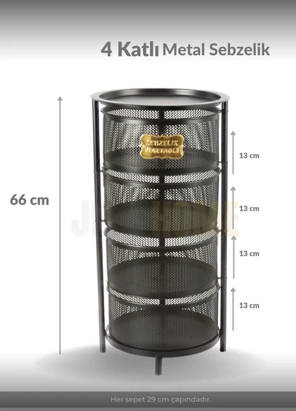 4 Katlı Sebzelik Açılır Metal Patates Soğan Sepeti Paslanmaz Meyvelik Organizer Sepet Siyah - 3