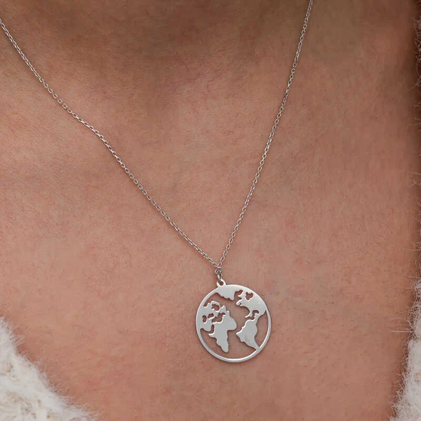 KENPAZAR Gümüş Dünya Kadın Kolye - 5