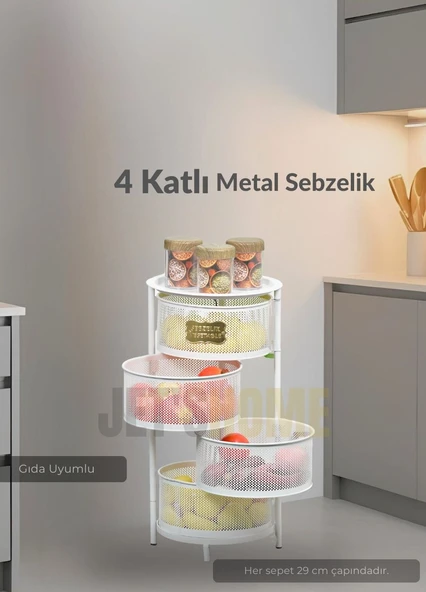 4 Katlı Sebzelik Açılır Metal Patates Soğan Sepeti Paslanmaz Meyvelik Organizer Sepet Beyaz - 2