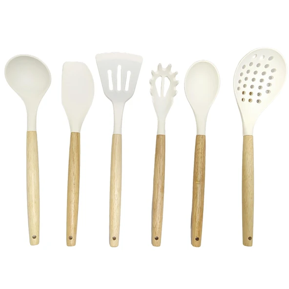 Ivory Doğal Bambu Saplı %100 Silikon Mutfak Seti 6 Parça Krem - 3