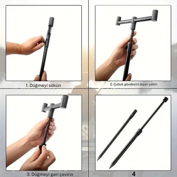 TechTic Sazan Balıkçılık Çantalı Buzz Sticks Buzzbar Bankstick Olta Çubuğu Tutacağı 2 Rods Kit Ayak - 5