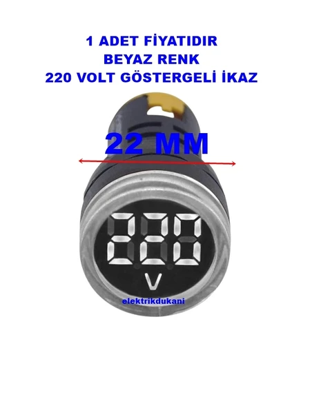 GWEST 24v-550v Voltmetreli BEYAZ (şeffaf) Sinyal Lambası 220v Göstergeli 22mm - 2
