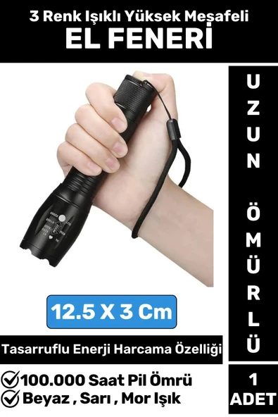 Profesyonel Kamp Avcı Güvenlik Okul Deprem Yüksek Mesafeli 3 Renk Güçlü Işık EL FENERİ
