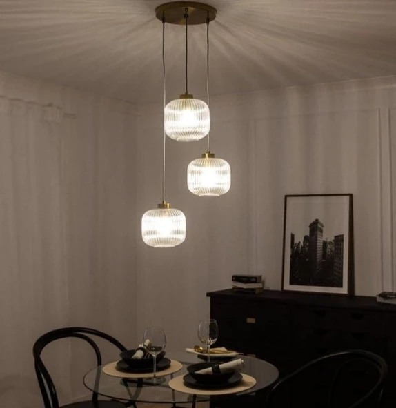 MYLİGHTS RUSTİK  ÜÇLÜ BAL CAMLI RUSTİK VİNTAGE AVİZE ürün görseli