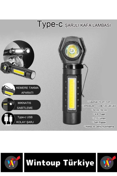 Profesyonel Kamp Avcı Balıkçı Deprem Güçlü Işık Mıknatıslı Sabitleme Şarjlı 215 Lümen KAFA LAMBASI - 4