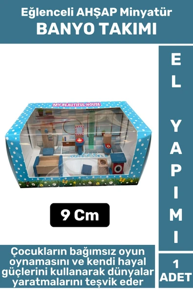 Premium Çocuk Eğlenceli Hayal Dünyası Beceri Geliştirici El Yapımı Ahşap Minyatür BANYO TAKIM ürün görseli