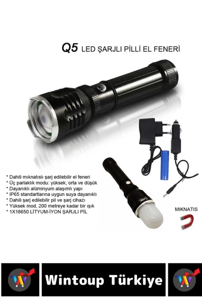 Özel Kamp Avcı Balıkçı Deprem 3 Kademeli Flaşörlü Mıknatıslı Güçlü Beyaz Işık Güvenlik EL FENERİ - 2