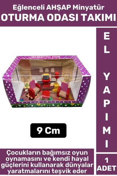 Premium Çocuk Eğlenceli Hayal Dünyası Beceri Geliştirici El Yapımı Ahşap Minyatür OTURMA ODASI TAKIM ürün görseli