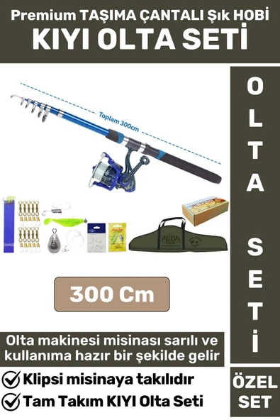 Profesyonel Kullanıma Hazır Taşıma Çantası Hediyeli Balıkçı Tam Takım HOBİ KIYI OLTA SETİ 300 Cm