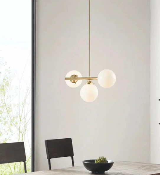 Mylights Eskitme Kaplama Üçlü Modern Spor sarkıt avize Acize Opal Camlı E27 - 2