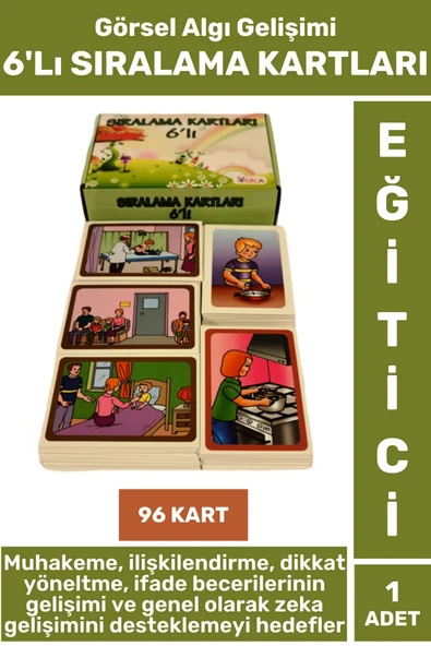 Çocuk Okul Öncesi Özel Eğitim Muhakeme Dikkat İfade Zeka Gelişimi Destekleyici 6lı SIRALAMA KARTLARI
