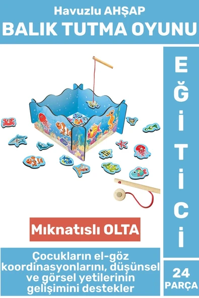 Eğitici El-Göz Koordinasyonu Parça Bütün İlişkisi Eğlenceli Havuzlu Ahşap MANYETİK BALIK TUTMA OYUNU ürün görseli