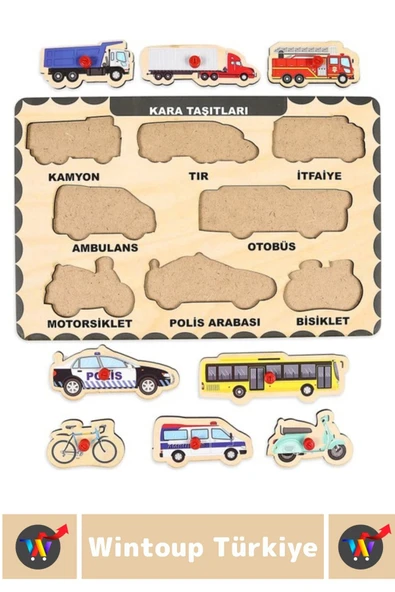 Premium Eğlenceli Eğitici Görsel Algı Problem Çözme Becerisi Çocuk Puzzle KARA TAŞITLARI - 2