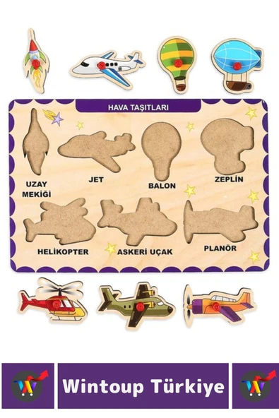 Premium Eğlenceli Eğitici Görsel Algı Problem Çözme Becerisi Çocuk Puzzle HAVA TAŞITLARI - Resim 2