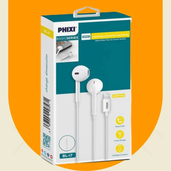 Phixi Basic BL-i7 Mikrofonlu Lightning Girişli Kulaklık - Bluetooth Destekli, Güçlendirilmiş Kablo, 100 cm - 2