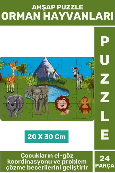 Premium Eğlenceli Eğitici Görsel Algı Problem Çözme Becerisi Çocuk Puzzle 24 Parça ORMAN HAYVANLARI ürün görseli