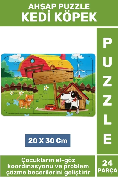 Premium Eğlenceli Eğitici Görsel Algı Problem Çözme Becerisi Çocuk Puzzle 24 Parça KEDİ KÖPEK ürün görseli