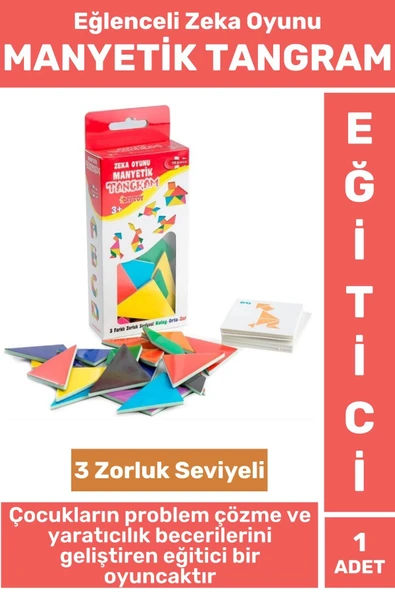 Eğitici Görsel Algı El-Göz Koordinasyonu Yaratıcılık Gelişimi 3 Zorluk Seviyeli MANYETİK TANGRAM ürün görseli