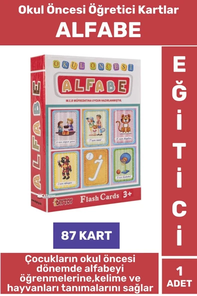 Çocuk Okul Öncesi Eğitici Görsel Algı Alfabe Kelime Nesne Hayvan Tanıtıcı MEB Uyumlu 87 Kart ALFABE