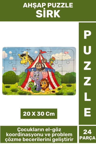 Premium Eğlenceli Eğitici Görsel Algı Problem Çözme Becerisi Çocuk Puzzle 24 Parça SİRK ürün görseli