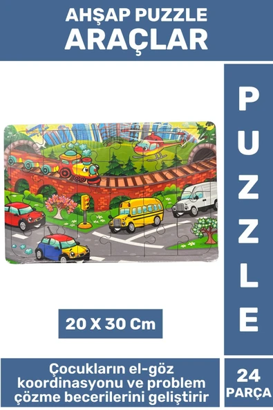 Premium Eğlenceli Eğitici Görsel Algı Problem Çözme Becerisi Çocuk Puzzle 24 Parça ARAÇLAR ürün görseli