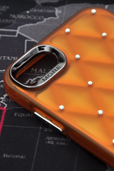 iPhone 7 / 8 Uyumlu Baklava Desenli Pırlanta Taşlı Sert Kapak Kılıf Turuncu - Resim 3