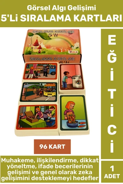 Çocuk Okul Öncesi Özel Eğitim Muhakeme Dikkat İfade Zeka Gelişimi Destekleyici 5li SIRALAMA KARTLARI