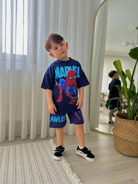 ERKEK ÇOCUK MARVEL MODELLİ BASKILI ŞORTLU PAMUK TAKIM