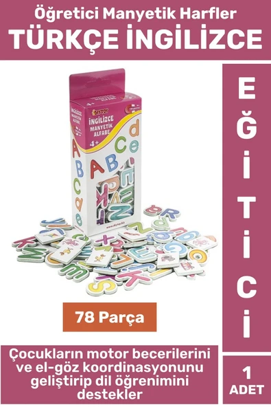 Eğitici Görsel Algı El-Göz Koordinasyonu Dil Öğrenimi 78 Parça Manyetik Harfler TÜRKÇE İNGİLİZCE ürün görseli