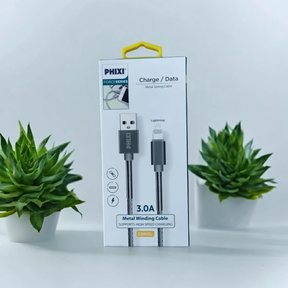 Phixi Force CB610L Metal Örgü 100 Cm Lightning USB Şarj ve Data Kablosu - 3