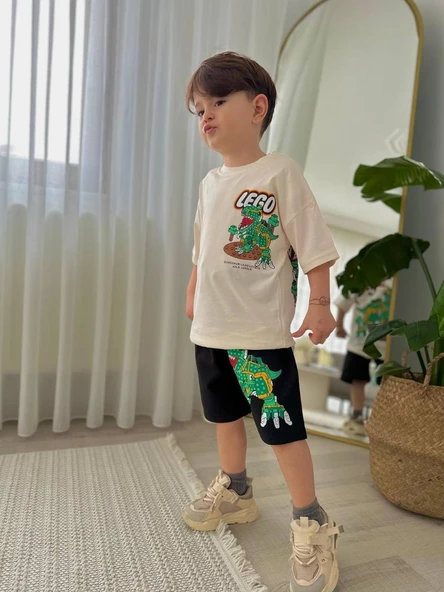 ERKEK ÇOCUK LEGOO MODELLİ BASKILI ŞORTLU PAMUK TAKIM - 3