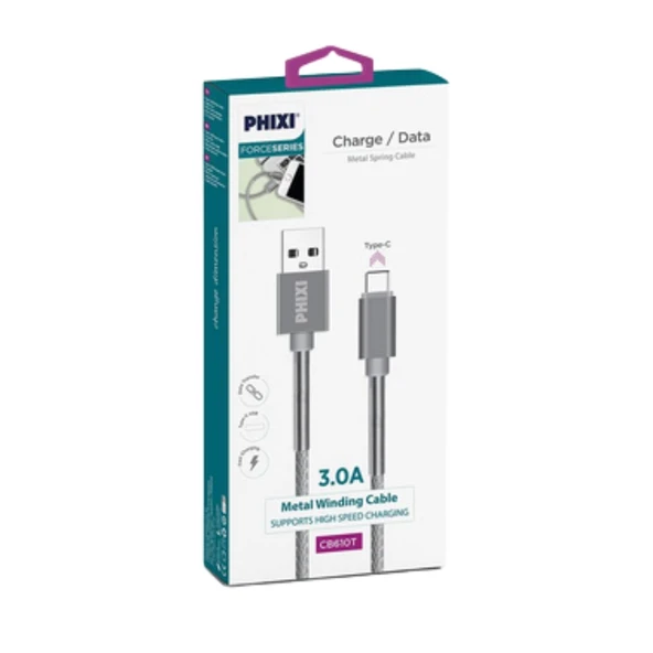 Phixi CB610T Force Metal Örgü 100 Cm Type-C USB Şarj ve Data Kablosu - 2