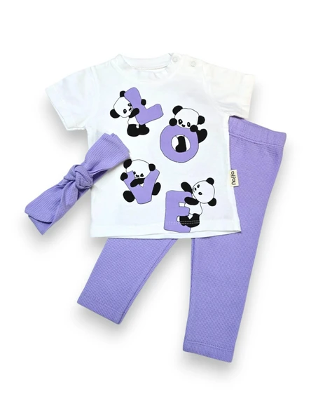 Panda Desenli Kız Bebek Taytlı Takım - 5