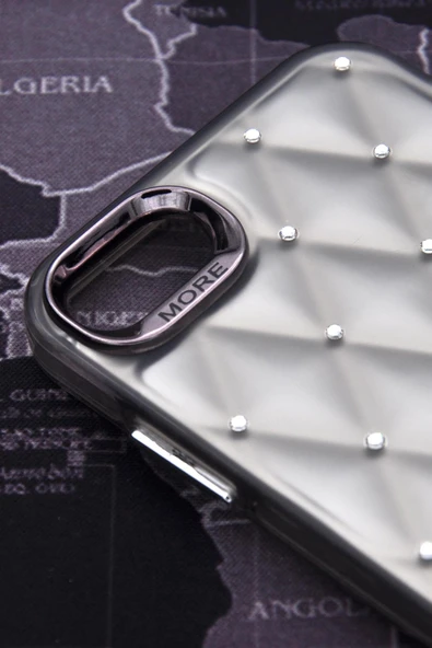 iPhone 7 / 8 Uyumlu Baklava Desenli Pırlanta Taşlı Sert Kapak Kılıf Gri - Resim 3