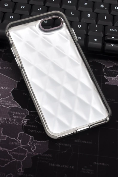 iPhone 7 / 8 Uyumlu Baklava Desenli Pırlanta Taşlı Sert Kapak Kılıf Gri - Resim 7
