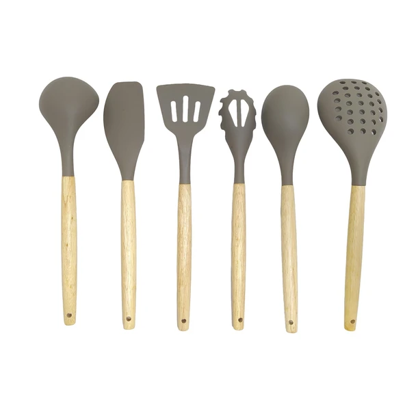 Ivory Doğal Bambu Saplı %100 Silikon Mutfak Seti 6 Parça Kahve - 3