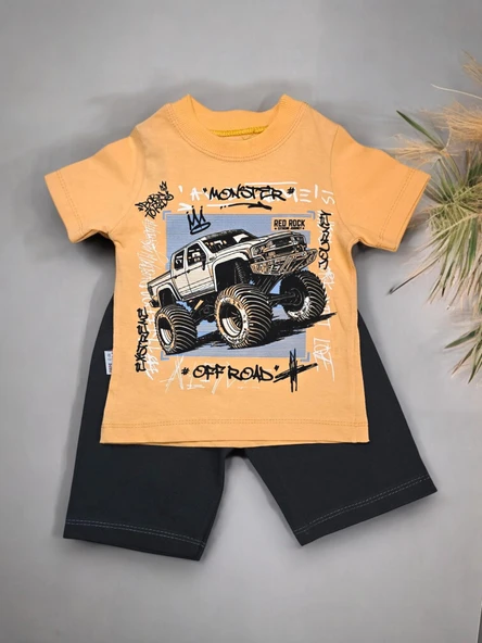 Araba Desenli Erkek Çocuk Şortlu Takım - 10