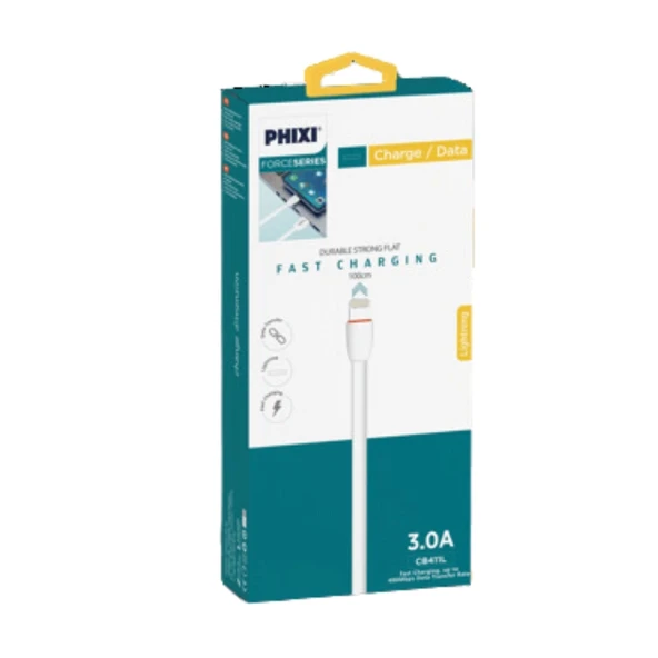 Phixi CB411L Yassı Kablolu 100 Cm Lightning Şarj ve Data Kablosu - 3A Hızlı Şarj, Esnek ve Dayanıklı - 2