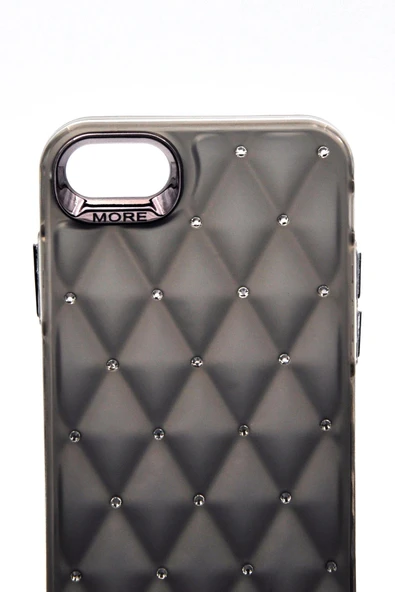 iPhone 7 / 8 Uyumlu Baklava Desenli Pırlanta Taşlı Sert Kapak Kılıf Gri - Resim 6