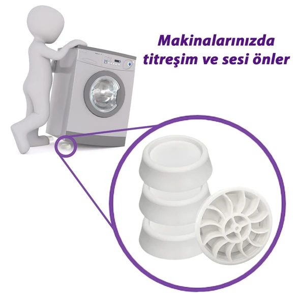 4 Adet Beyaz Eşya Çamaşır Bulaşık Makinası Buzdolabı Yükseltici Titreşim Ayağı Altlığı Ayaklığı Gürültü Önleyici - 5