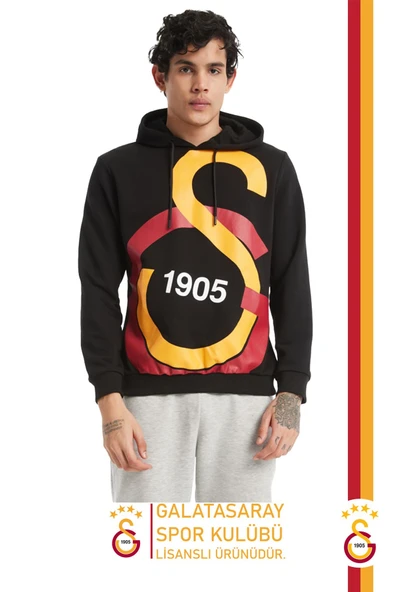 Galatasaray Orijinal Lisanslı Büyük Logo Kapüşonlu Erkek Sweat  Aslan Baskılı Hediyelik Ahşap Kutulu - Resim 2