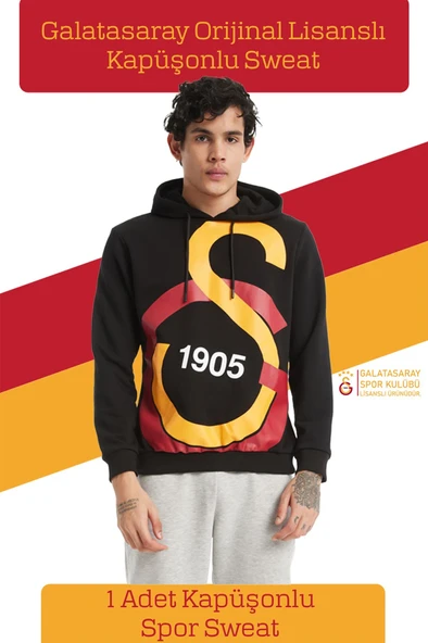 Galatasaray Orijinal Lisanslı Büyük Logo Kapüşonlu Erkek Sweat Metin Oktay Baskılı Hediyelik Kutulu - 2
