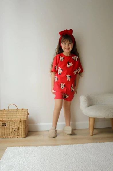 KIZ ÇOCUK KARAKTER MODELLİ BASKILI ŞORTLU PAMUK TAKIM - Resim 13